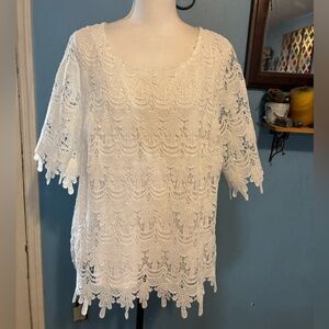 Adiva, Gorgeous, White Crocheted, Plus Sized, Top
